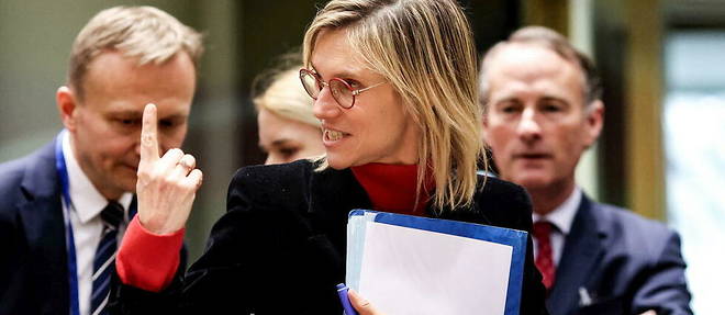 La ministre francaise de la Transition energetique, Agnes Pannier-Runacher, a Bruxelles, le 28 mars 2023. 
