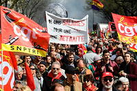 Lors de la 10 e  journee de mobilisation contre le projet de reforme des retraites du gouvernement, a Bordeaux (Gironde), le 28 mars 2023.
