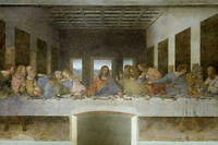  La Cène  (1495–1497), de Léonard de Vinci (1452–1519), peinture murale visible dans le réfectoire du couvent Santa Maria delle Grazie, à Milan.
