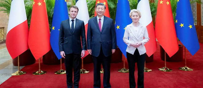 Xi Jinping receiving Emmanuel Macron and Ursula von der Leyen on April 6, 2023.
