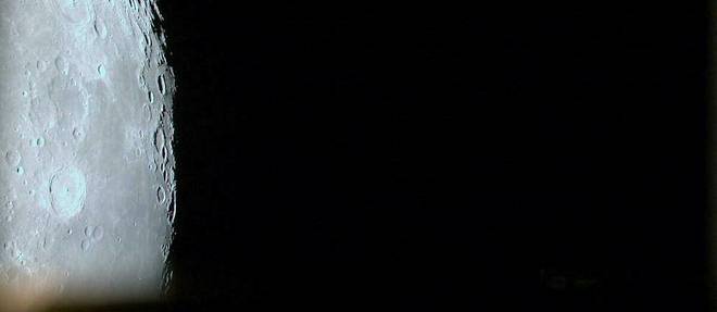 Une photo de la Lune prise par la camera montee sur l'atterrisseur Hakuto-R de l'entreprise privee japonaise Ispace.
