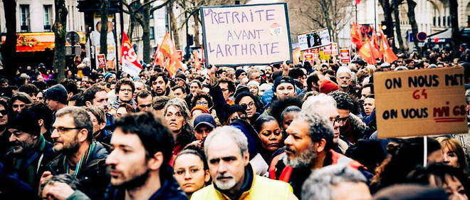 Act 4 of the mobilization against the pension reform, February 11, 2023, in Paris. 
