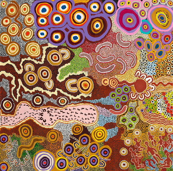 
Epopee de couleurs. << Kungkarrangkalpa Tjukurrpa >> (acrylic on canvas, 2015), by a cooperative of artists from Papulankutja (Ngaanyatjarra Lands, central Australia).” title=” Epic of colors.< Kungkarrangkalpa Tjukurrpa >> (acrylic on canvas, 2015), by a cooperative of artists from Papulankutja (Ngaanyatjarra Lands, central Australia).”/></div><figcaption class=