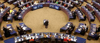 Le Parlement europeen de Strasbourg, le 9 mai, lors d'une allocution du chancelier allemand, Olaf Scholz. La Nupes pourrait l'emporter lors des elections de 2024.
