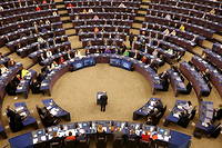 Le Parlement europeen de Strasbourg, le 9 mai, lors d'une allocution du chancelier allemand, Olaf Scholz. La Nupes pourrait l'emporter lors des elections de 2024.
