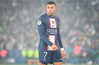 Kylian Mbappe lors d'un match de Ligue 1 opposant le PSG a l'OL, le 2 avril 2023.
