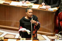 Christiane Taubira lors d'une seance a l'Assemblee sur le projet de loi d'ouverture du mariage aux personnes de meme sexe, en fevrier 2013.

