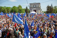 Rassemblement pro-Union europeenne a Chisinau le 21 mai 2023. La capitale moldave accueille la deuxieme edition de la Communaute politique europeenne, a partir du 1 er  juin.
