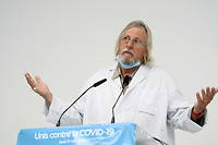 Le Pr Didier Raoult lors de la conference de presse sur la situation du Covid-19 a l'IHU de Marseille (Bouches-du-Rhone), le 27 aout 2020.
