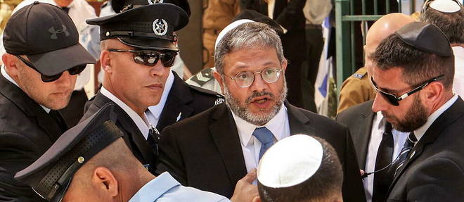 Israeli National Security Minister Itamar Ben-Gvir during a ceremony at the military cemetery in Beersheba, in the south of the country, on April 25, 2023.
