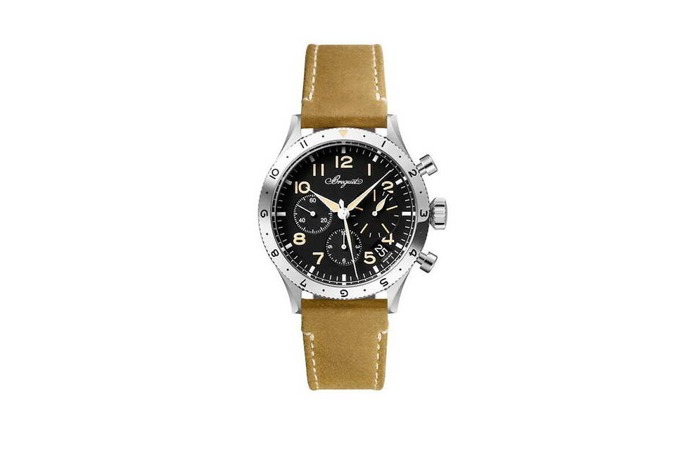La montre Breguet Type XX - Chronographe 2067 version civile est livree avec deux bracelets interchangeables en cuir d'allure vintage ou en tissu NATO.
