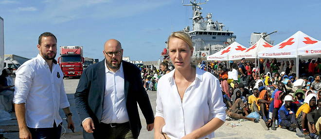 Marion Marechal, tete de liste du parti Reconquete ! aux elections europeennes, a Lampedusa le 14 septembre 2023. 
