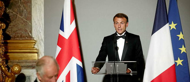 Emmanuel Macron a prononce un discours dedie a l'amitie franco-britannique post-Brexit ce mercredi 20 septembre, au Chateau de Versailles, en presence du roi Charles III.
