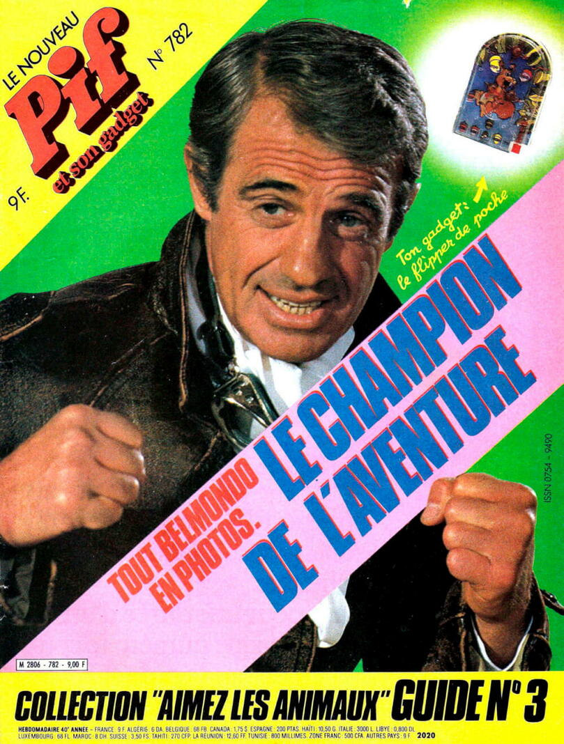 Jean-Paul Belmondo, en plein triomphe de <em>L'As des As </em>et en couverture de <em>Pif Gadget</em> en 1984.
©  Pulse éditions