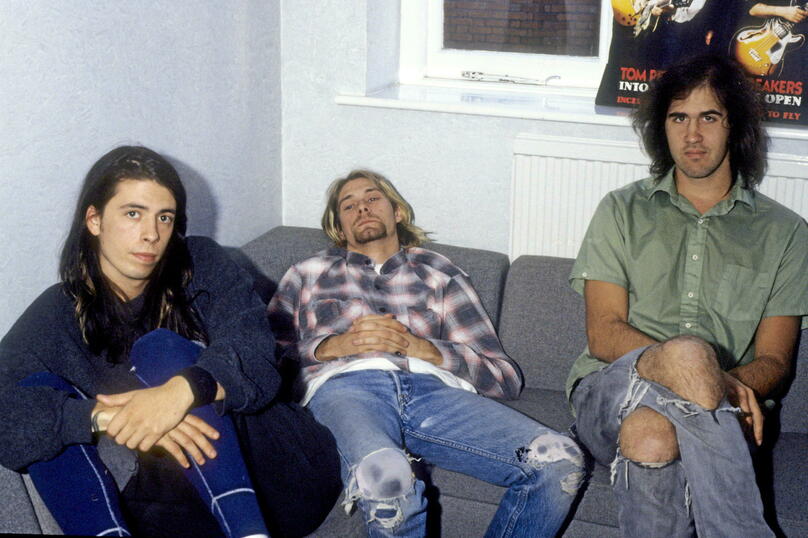 Le batteur Dave Grohl, le chanteur-guitariste Kurt Cobain et le bassiste Krist Novoselic.
©  Rudi Keuntje/Future Image/Cover ImagesCOVER/SIPA / SIPA / Rudi Keuntje/Future Image/Cover/