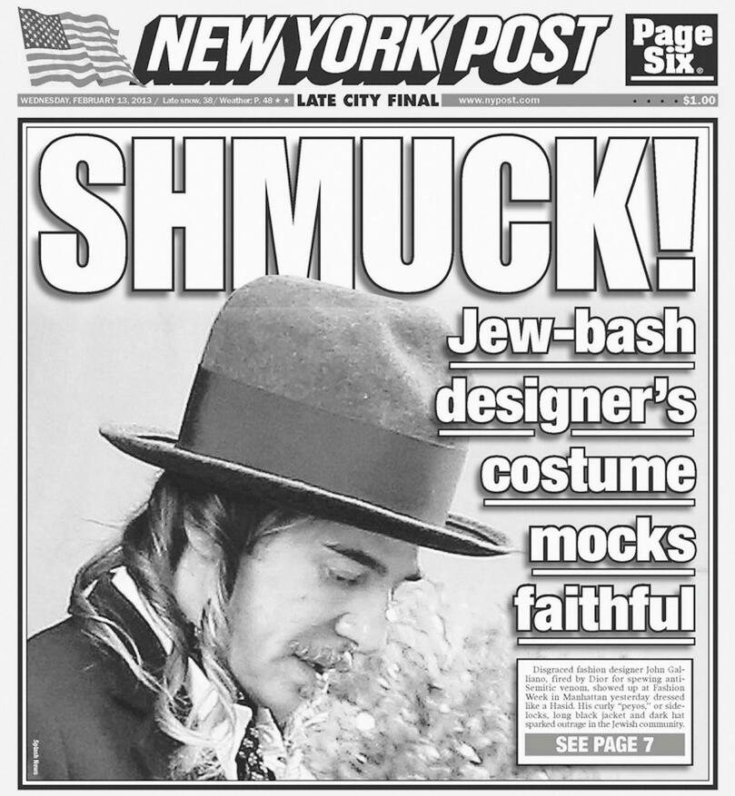 Une du <em>New York Post </em>après le scandale antisémite à Paris.
